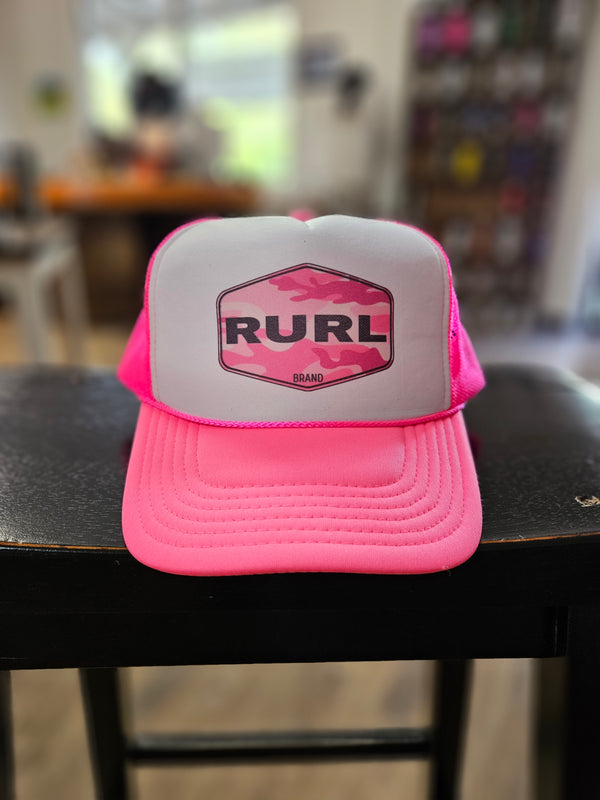 RURL Camo Print Trucker- Neon Pink